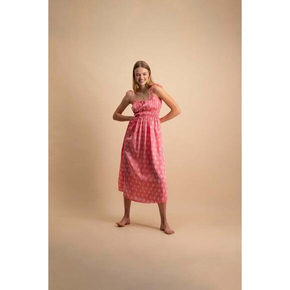 Cloe Cassandro Anita Midi Dress Pink Bubble Gum Paisley - Picture 2 of 8